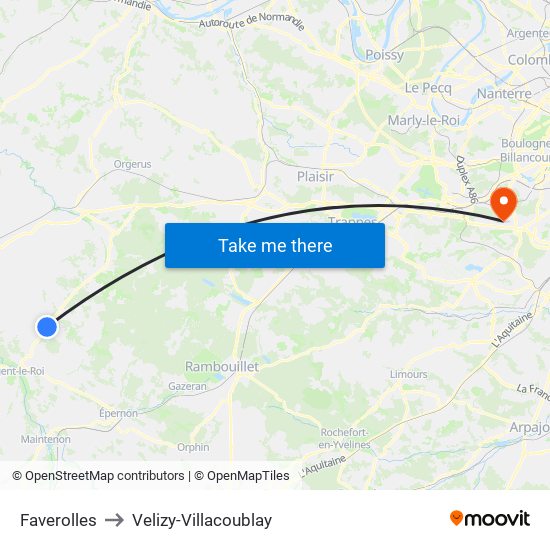 Faverolles to Velizy-Villacoublay map