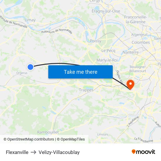 Flexanville to Velizy-Villacoublay map