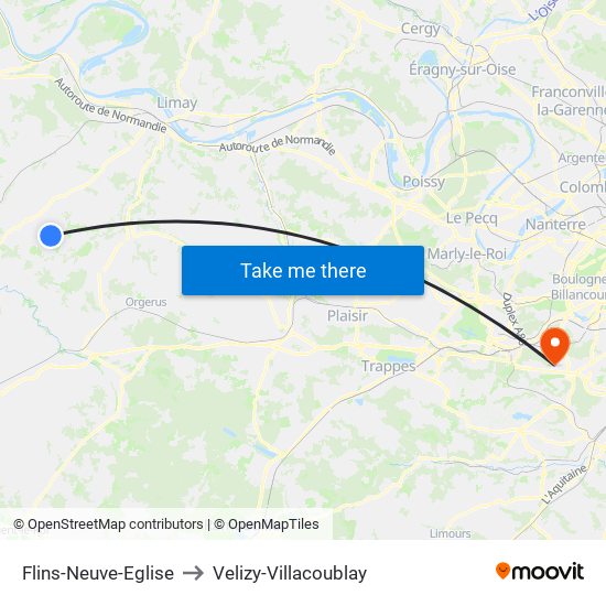 Flins-Neuve-Eglise to Velizy-Villacoublay map