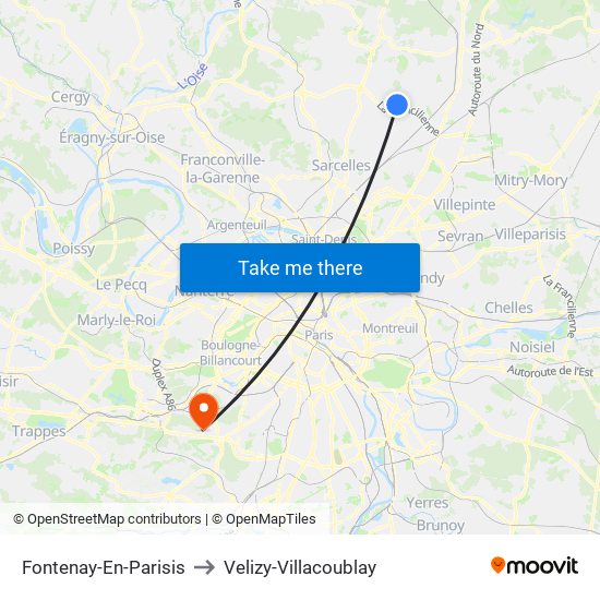Fontenay-En-Parisis to Velizy-Villacoublay map