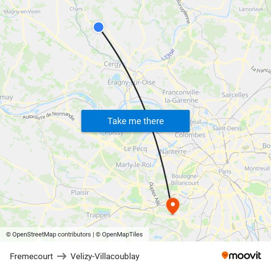 Fremecourt to Velizy-Villacoublay map