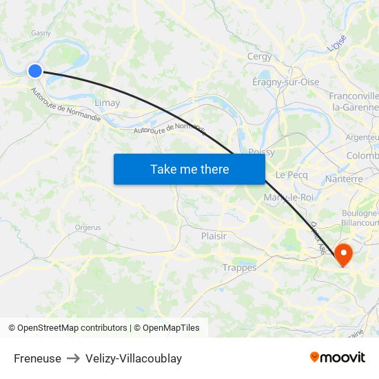 Freneuse to Velizy-Villacoublay map