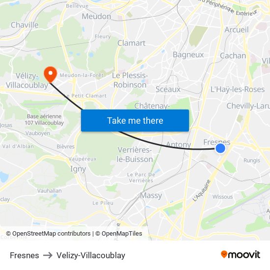 Fresnes to Velizy-Villacoublay map