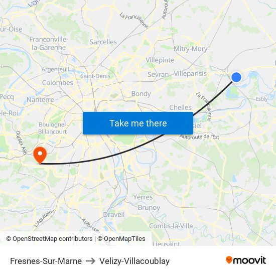 Fresnes-Sur-Marne to Velizy-Villacoublay map