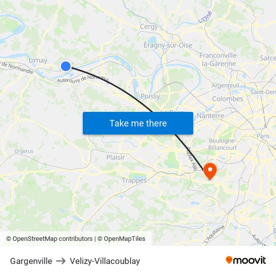 Gargenville to Velizy-Villacoublay map