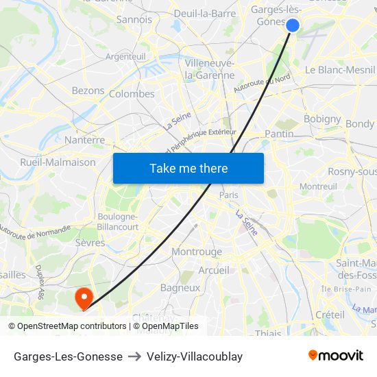 Garges-Les-Gonesse to Velizy-Villacoublay map