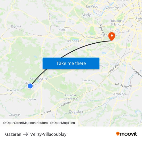 Gazeran to Velizy-Villacoublay map