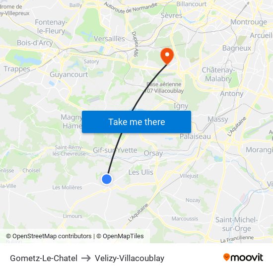 Gometz-Le-Chatel to Velizy-Villacoublay map