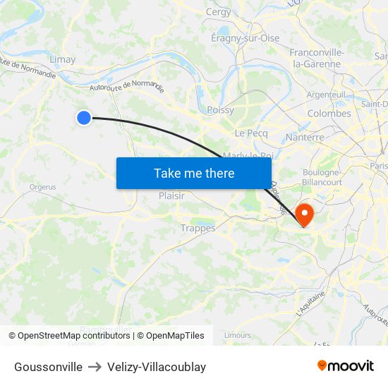 Goussonville to Velizy-Villacoublay map