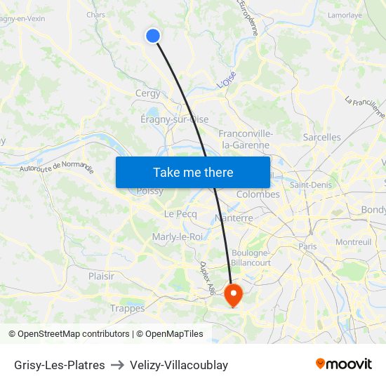 Grisy-Les-Platres to Velizy-Villacoublay map