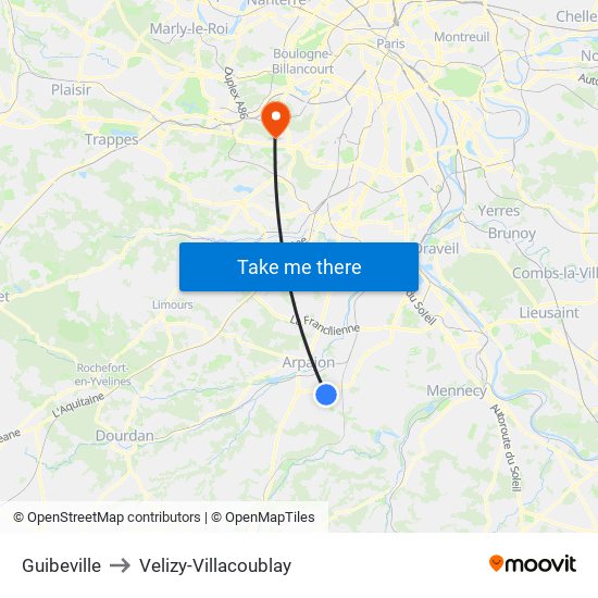 Guibeville to Velizy-Villacoublay map