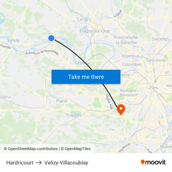 Hardricourt to Velizy-Villacoublay map