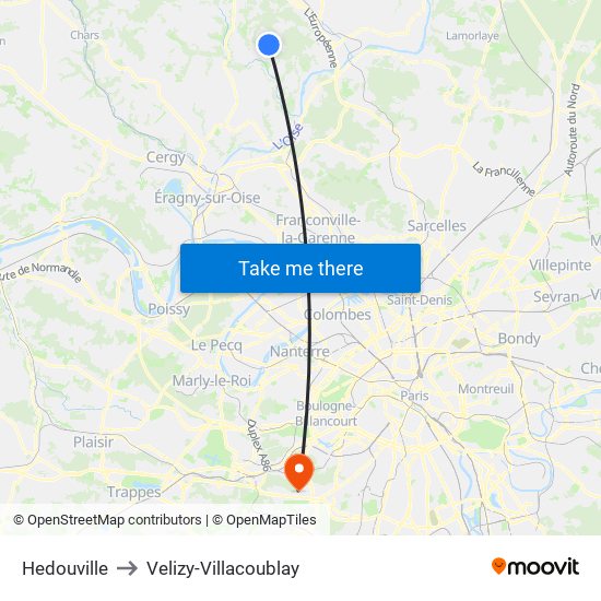 Hedouville to Velizy-Villacoublay map