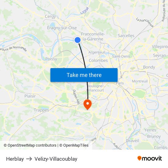 Herblay to Velizy-Villacoublay map