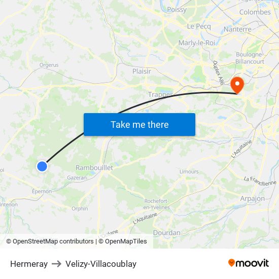 Hermeray to Velizy-Villacoublay map