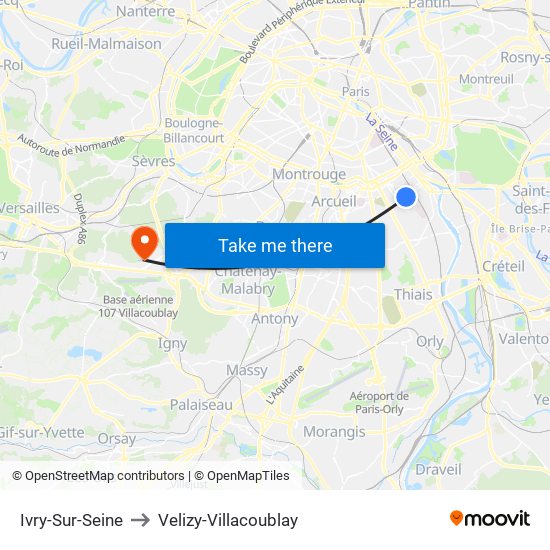 Ivry-Sur-Seine to Velizy-Villacoublay map
