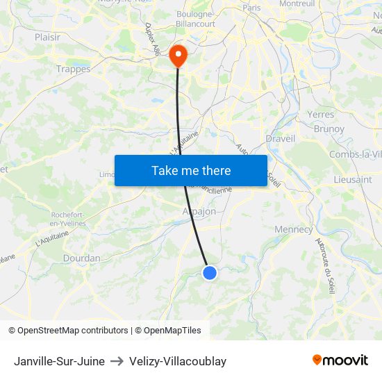 Janville-Sur-Juine to Velizy-Villacoublay map