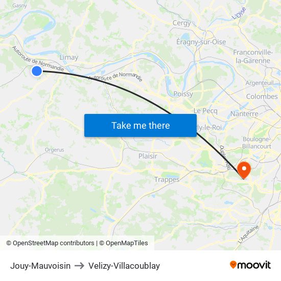 Jouy-Mauvoisin to Velizy-Villacoublay map