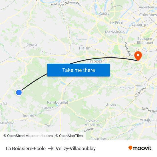 La Boissiere-Ecole to Velizy-Villacoublay map