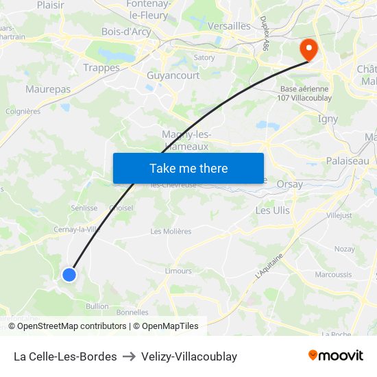 La Celle-Les-Bordes to Velizy-Villacoublay map