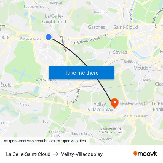 La Celle-Saint-Cloud to Velizy-Villacoublay map