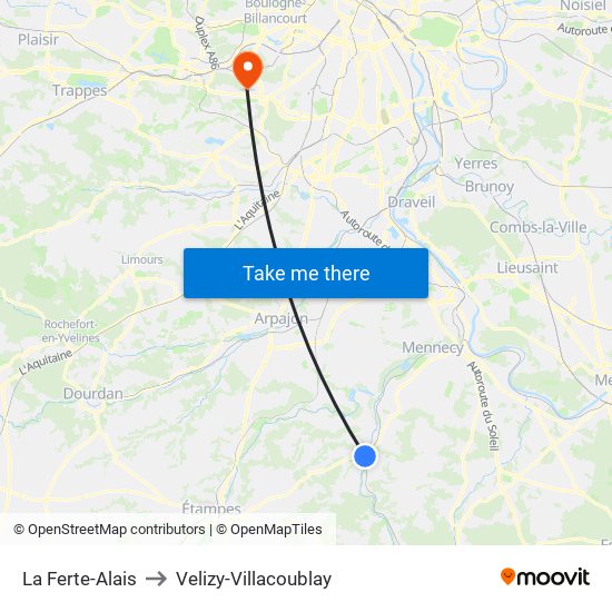 La Ferte-Alais to Velizy-Villacoublay map