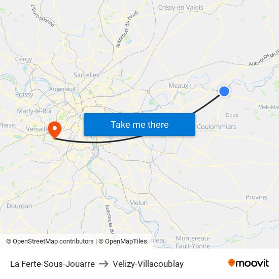 La Ferte-Sous-Jouarre to Velizy-Villacoublay map