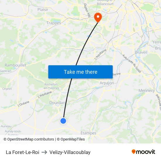 La Foret-Le-Roi to Velizy-Villacoublay map