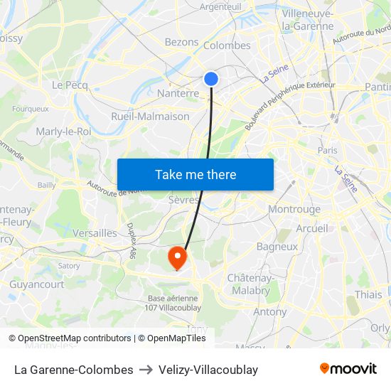 La Garenne-Colombes to Velizy-Villacoublay map