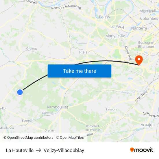 La Hauteville to Velizy-Villacoublay map