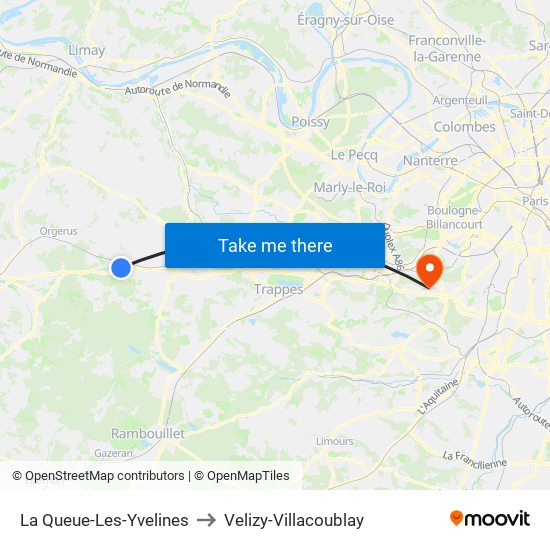 La Queue-Les-Yvelines to Velizy-Villacoublay map