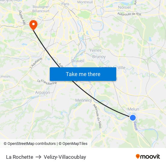 La Rochette to Velizy-Villacoublay map
