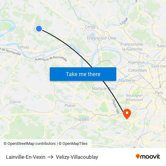 Lainville-En-Vexin to Velizy-Villacoublay map