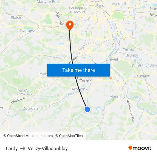 Lardy to Velizy-Villacoublay map