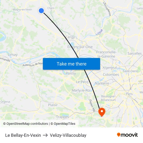 Le Bellay-En-Vexin to Velizy-Villacoublay map