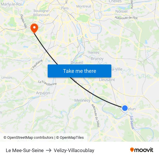 Le Mee-Sur-Seine to Velizy-Villacoublay map