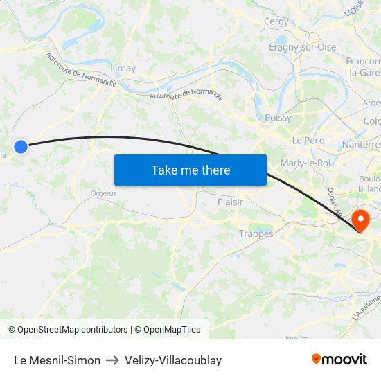 Le Mesnil-Simon to Velizy-Villacoublay map