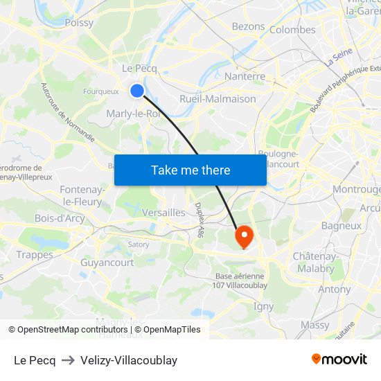 Le Pecq to Velizy-Villacoublay map