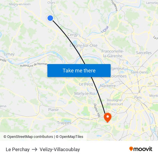 Le Perchay to Velizy-Villacoublay map