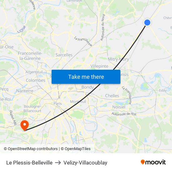 Le Plessis-Belleville to Velizy-Villacoublay map
