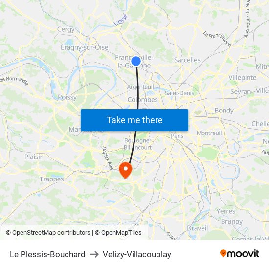 Le Plessis-Bouchard to Velizy-Villacoublay map