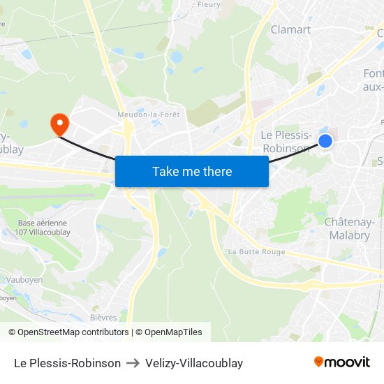 Le Plessis-Robinson to Velizy-Villacoublay map