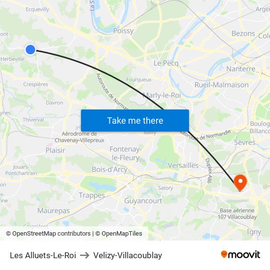 Les Alluets-Le-Roi to Velizy-Villacoublay map
