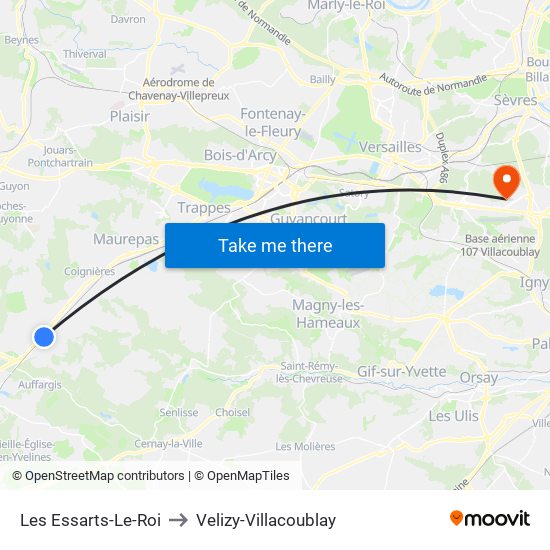 Les Essarts-Le-Roi to Velizy-Villacoublay map
