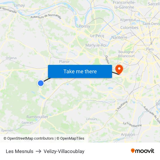 Les Mesnuls to Velizy-Villacoublay map
