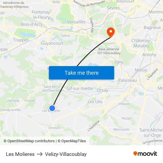 Les Molieres to Velizy-Villacoublay map