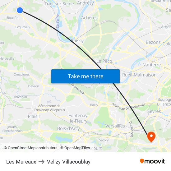 Les Mureaux to Velizy-Villacoublay map
