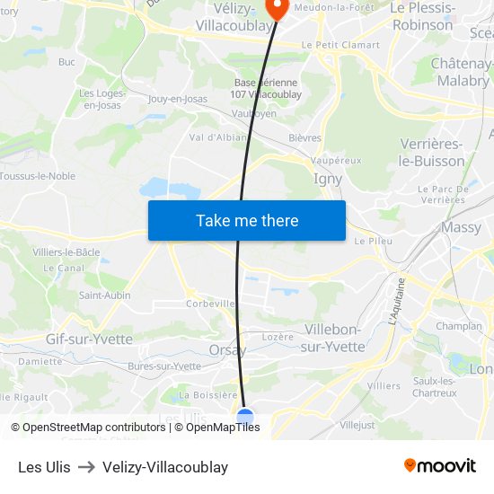 Les Ulis to Velizy-Villacoublay map