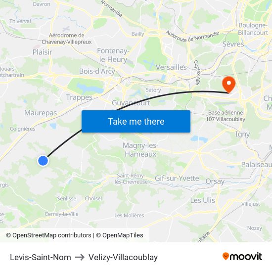 Levis-Saint-Nom to Velizy-Villacoublay map