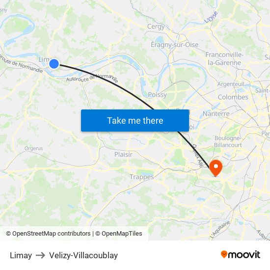 Limay to Velizy-Villacoublay map